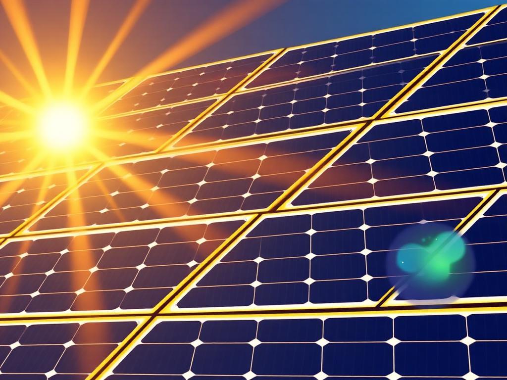 AI-generated illustration of a solar panel array catching sunlight